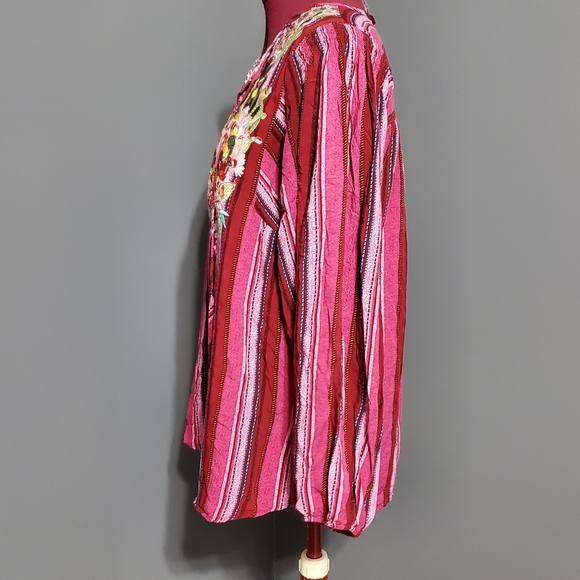 ANDREE BY UNIT Red Pink Floral Embroidered Blouse Bohemian Women's Top Size S - Picture 3 of 7